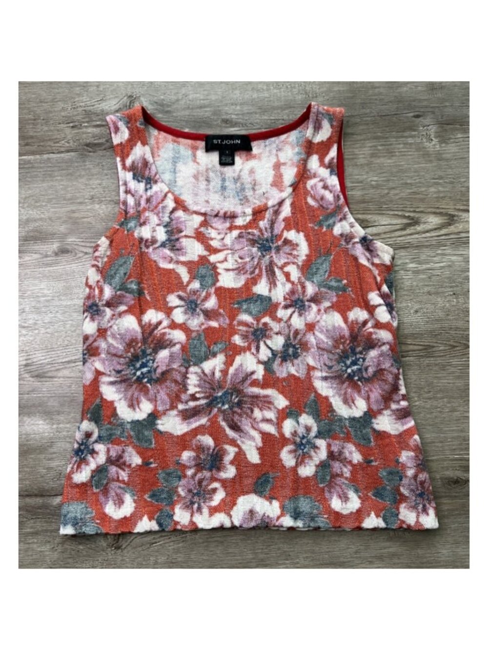 St John Collection Santana Knit Floral Sleeveless Tank‎ Womens Small Wool Blend